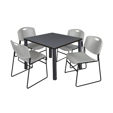 Kee/Zeng Square Gray Table/4 Gray Chairs, Square, 36", 36" W, 29" H, Gray TB3636GYBPBK44GY
